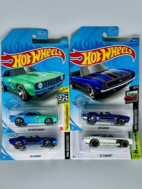 Hot Wheels Chevy Camaro Lot Of 4x - ‘69 Camaro Blue 2x & Falken Livery & White